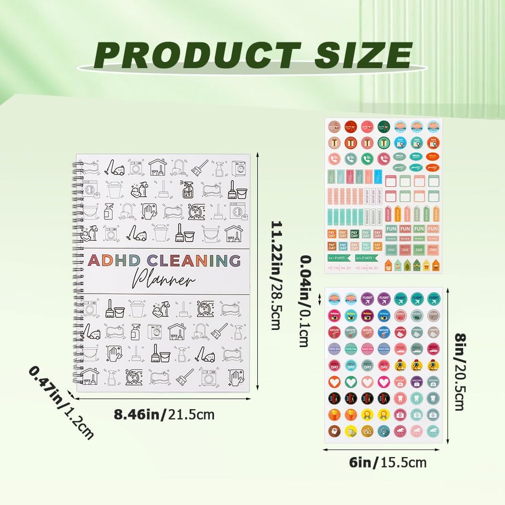 Adhd Cleaning Planner - Daily, Weekly & Monthly Organizer with Stickers | DIY Home Cleaning Schedule (White)