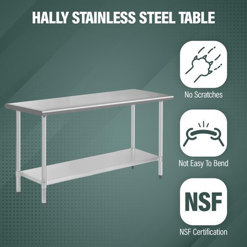 Stainless Steel Kitchen Work Table Work Table for Pre&Work 24 x 60 Inch NSF Metal Commercial Table w/Undershelf &Galvanized Legs Adjustable Table Foot Worktable Workstation for Kitchen Home Restaurant