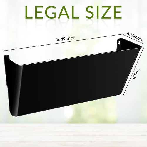 Threehoney 3 Pcs Black Single Pocket Wall Mount File Holder Legal Size Plastic Office Wall Organizer with Double Sided and Screws Hanging File Organizer Mails Wall Folder Holder for Office and Home