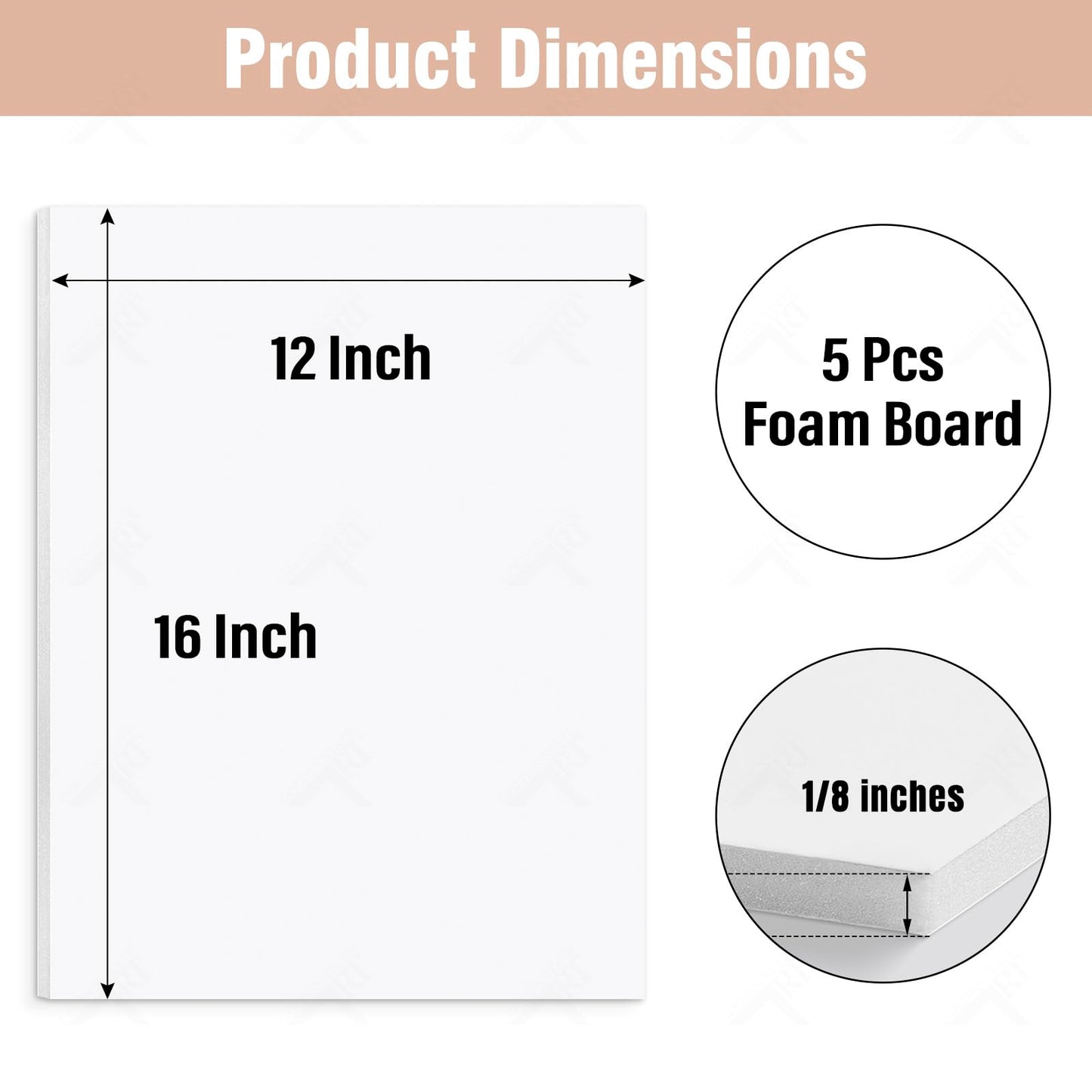 Golden State Art, Acid Free 5 Pack 12x16 White Foam Boards Foam Core Poster Board, 1/8'' Thick Polystyrene Foam Sheet for Projects, Mounting, Crafts, Art and Presentations