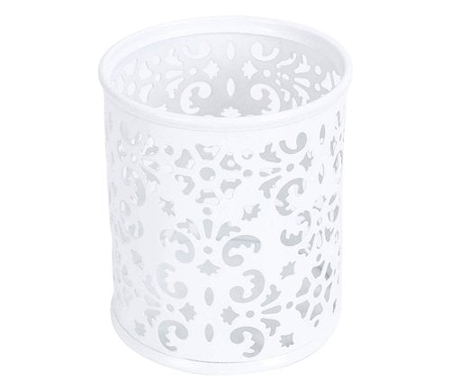EasyPAG 5-Piece Desk Organizer Set with Carved Floral Design - No Assembly Stackable 2-Tier File Tray, Letter Sorter, Pen & Card Holders for Office/Home/Dorm, White