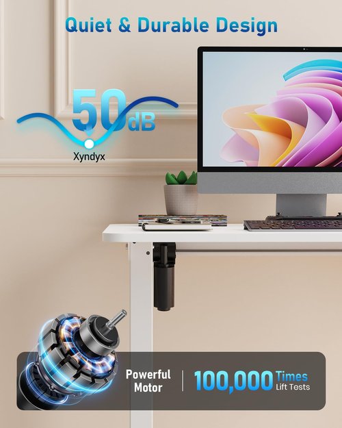 Xyndyx Small Height Adjustable Electric Standing Desk, 31.5" x 23.6" Sit Stand up Desk with Splice Board, Ergonomic Rising Computer Home Office Desk Table with Memory Preset, White Frame/White Top