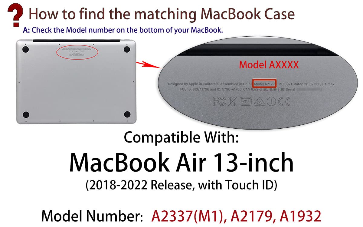 UESWILL 2022 2021 MacBook Air 13 inch Case A2337 M1 A2179 A1932, Hard Shell Case Cover Compatible with MacBook Air 13 inch with Retina Display & Touch ID (2018-2022), Clear