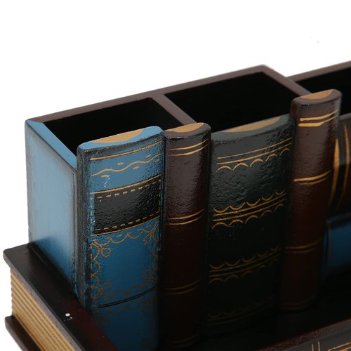 Jenngaoo Decorative Pen Holder, Multi Functional Wooden Desktop Box Retro Style Desk Organizer for Holding Pencils Pens Scissors Rulers 9.45 x 4.53 x 4.53In