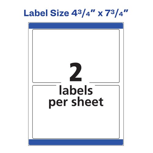 Avery Color Printing 4 3/4 x 7 3/4 Inch White Labels, 50 Labels, 5 Packs (6876)