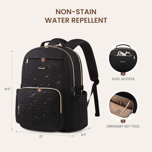 LOVEVOOK Laptop Backpack - Waterproof 17-Inch Teacher & Nurse Bag with Pouch Pocket - Black & Wicker Pattern