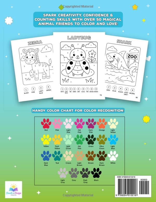Skiennix Cute Animals Color By Numbers - Spark Creativity & Counting Skills | Ages 4-8, Over 50 Magical Friends