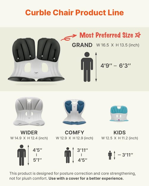 curble Comfy, Ergonomic Chair Back Support, Small and Flexible Posture Corrector for Child and Preteen, Perfect for Yoga, Meditation, School, Desk, Floor Seat (Black)