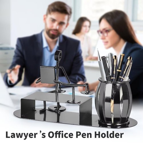 DHUJBFF Lawyer Gifts for Men Women, Balance Scales & Lawyer Design Hand Welded Metal Art Recycled Metal Sculptures Desk Accessories, Law Office Decor Pencil Pen Holder Cup & Lawyer Gifts