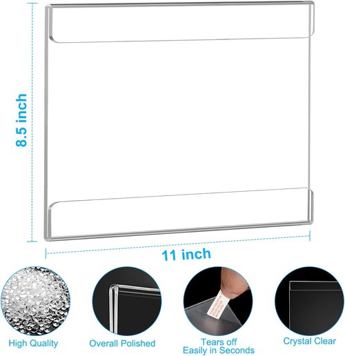 EHWINE 10 Pack Acrylic Wall Mount Sign Holders - Horizontal Photo & Menu Displays | Clear Plastic Frames for Office & Business