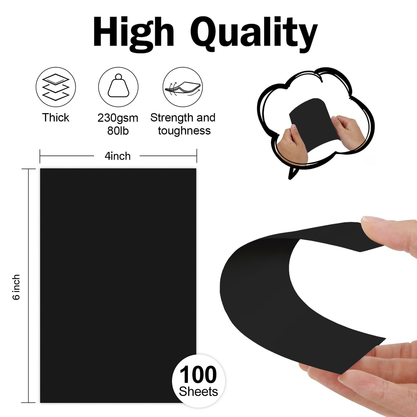 100 Pack Black Blank Index Cards 4x6 Card Stock Paper, Goefun 80lb Heavyweight Cardstock Unlined Notecards for Halloween Cards, Postcards, Photo Paper, Recipe