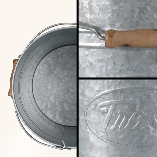 Pack 2, Rustic Farmhouse Bathroom Trash Can, Modern Country Style Galvanized Farm Metal Kitchen Trash Bucket, Large Vintage Waste Basket, Industrial Chic Bucket Garbage Can Bin, Western Garbage Pail