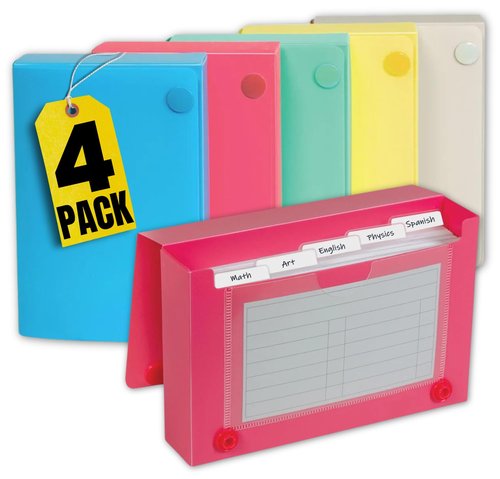 1InTheOffice Index Card Case, 3" x 5" Index Card Holder, Assorted Colors (4 Pack)