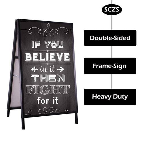 SCZS 24x36 Inches Double Sided Heavy Duty Slide-in Folding A-Frame Sidewalk Curb Sign Stand Display Poster Boards Poster Holder Frame Chalkboard Sign, (Black-Metal)