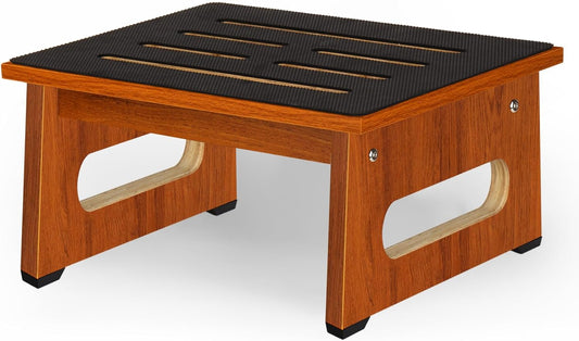 Wooden Step Stool - Non-Slip Design with 450 LBS Capacity | Easy Assembly for High Beds & Bathrooms - Rustic Brown