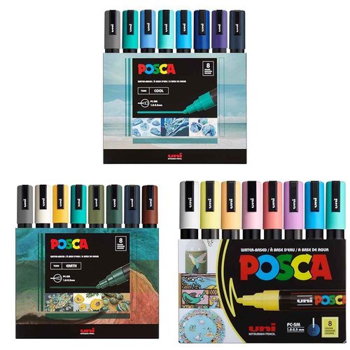 Posca Markers Bundle - 24 Medium Paint Markers: 5M - 8 Earth + 8 Cool + 8 Soft Tones