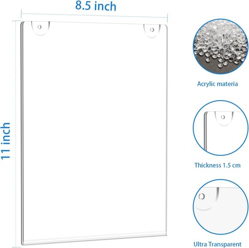 Clear Acrylic Sign Holder by Wall Mount | 8.5 x 11 Vertical Picture Frame for Office & Business