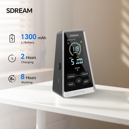 Digital Metronome for Piano,Guitar,Violin,Drums,Ukulele Practice,Rhythm,Beat Speed Adjustable, Rechargeable, LCD Display,Electronic Metronome with Volume Knob (Black)