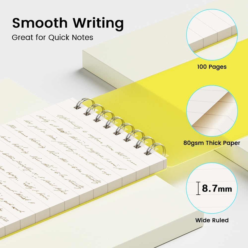 Small Pocket Notebook - Mini Spiral Notepad for Easy Note-Taking | Black, 3x5 Size