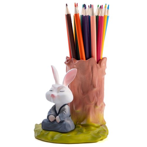 LETAPCLAWTTT Hand-Painted Resin Rabbit Pen Holder, Pencil Holder, Creative Desktop Pen Organizer Pencil Cups, Unique Desk Accessories Decor for Home Office School
