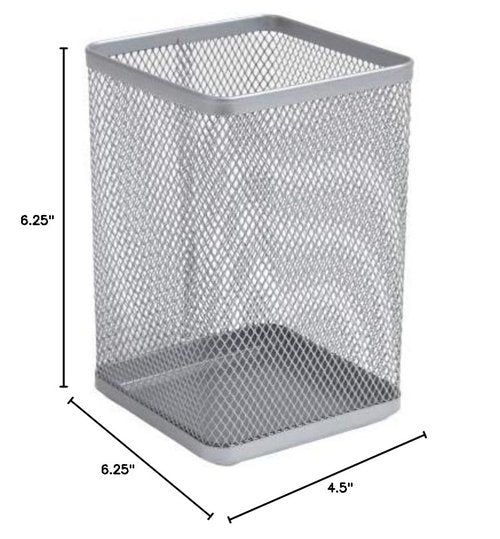 1InTheHome Large Pen Holder, Big Tall Pencil Cup, Silver Wire Mesh ''2 Pack''