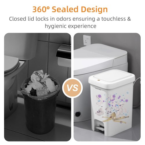 MOPALL Trash Can with Lid, Garbage Can with Press Top & Foot Pedal, Kitchen Step Trash Can, Slim Trash Bin Plastic Garbage Bin Waste Basket for Bathroom|Kitchen|Bedroom|Living Room|Office, 4.4 Gallon