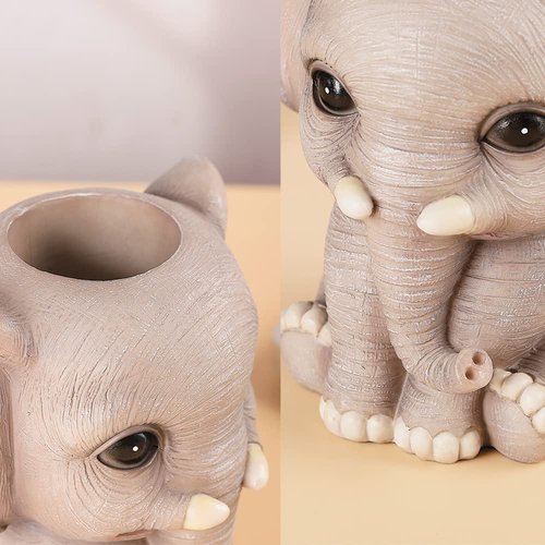 Elephant Pen Pencil Holder, Cute Fashion Desk Organizers Animal Ornament, Makeup Brush Holder Home Office Desk Supplies Organizer Accessory