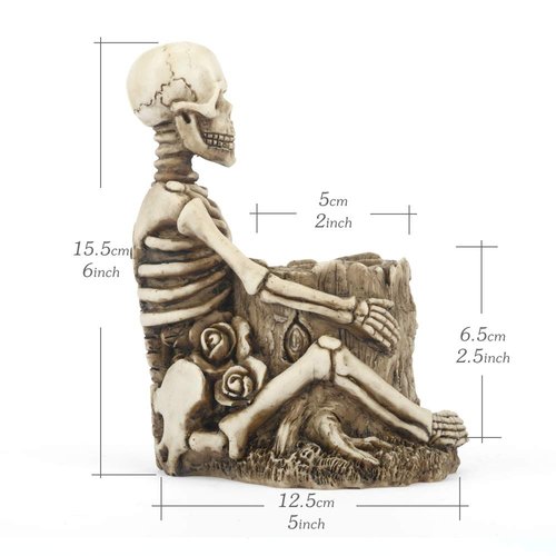 Arola Skull Pen Holder Skeleton Key Holder Makeup Brush Holder Home Office Desk Supplies Organizer Accessory
