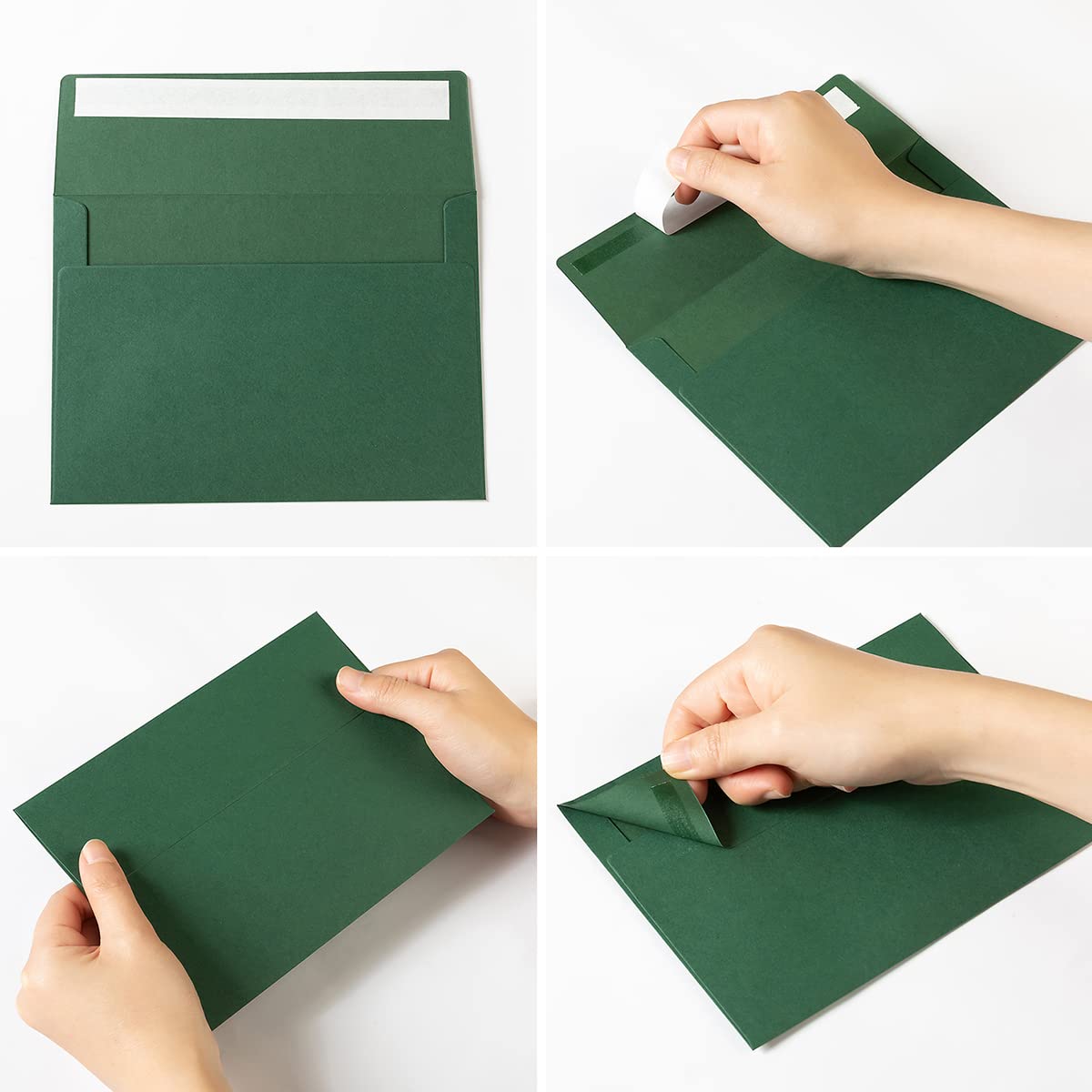100 Pack A7 Envelopes Self-Adhesive, 5.24 x 7.21 Inches, Dark Green