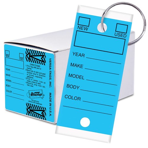 Versa-Tags 250 Per Box, Self-Protecting Paper Key Tags with Chrome-Plated Split Rings Perfect for Car Truck Or RV Dealers Blue