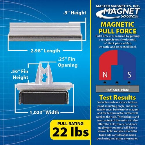 Master Magnetics Magnetic Sign Holder Pack - Magnetic Sign Holders for Door Frames, Metal Shelves, Whiteboards - Powerful Magnet - Retail EZ Grip Holder - 3" L x 1" W x 0.75" H - 25-Pack