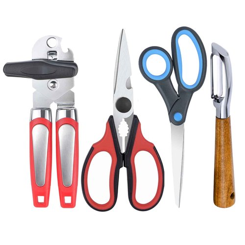 Left Handed Scissors, Kitchen Shears and Can Opener, Peeler Set, Lefty Tools Utensils for Left Hand People/Adults (4 in 1)