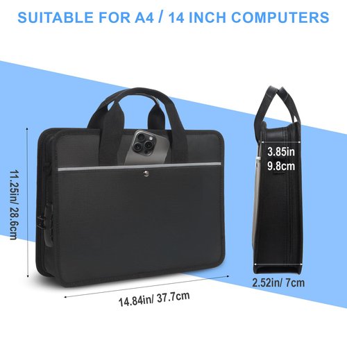 XIAODUN Accordion File Organizer with Lock and Shoulder Straps,Fireproof Waterproof Document Organizer Folder with Handle, Portable Large Capacity File Holder for Home Office School