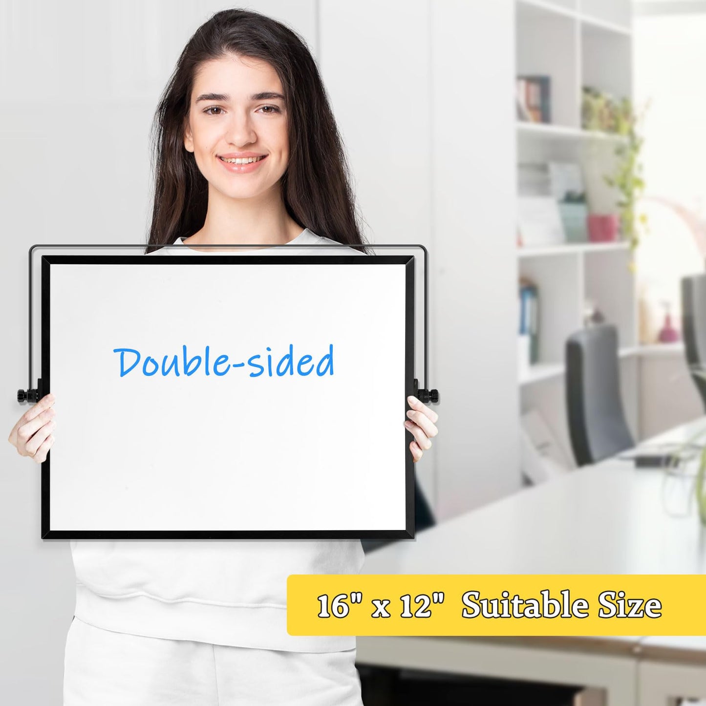 AMUSIGHT Double-Sided Magnetic White Board with Stand, 16" x 12" (Black)
