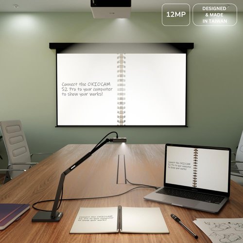 OKIOCAM S2 Pro Document Camera - 13 MP Ultra HD with Built-in Light & Mic for PC | Mac | Chromebook