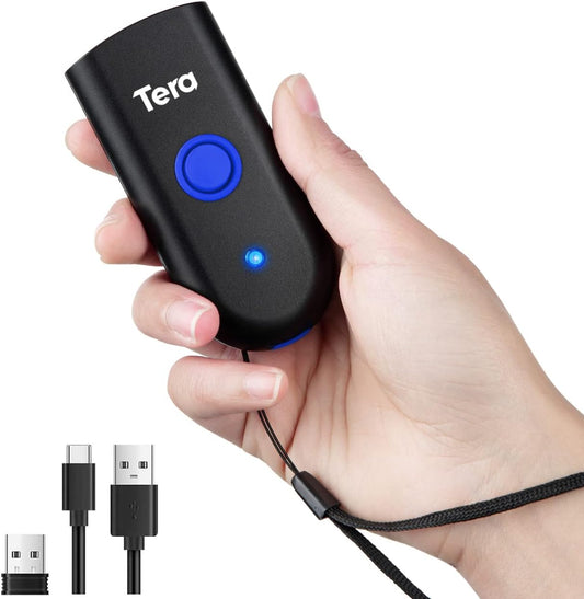 Tera 1D Bluetooth Mini Barcode Scanner - 3-in-1 Wireless & Wired Laser Reader for iOS, Windows, Android