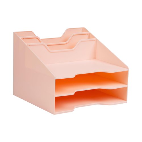 Mind Reader Desktop Organizer, Vertical File Holder, Paper Trays, Office, Plastic, Pink