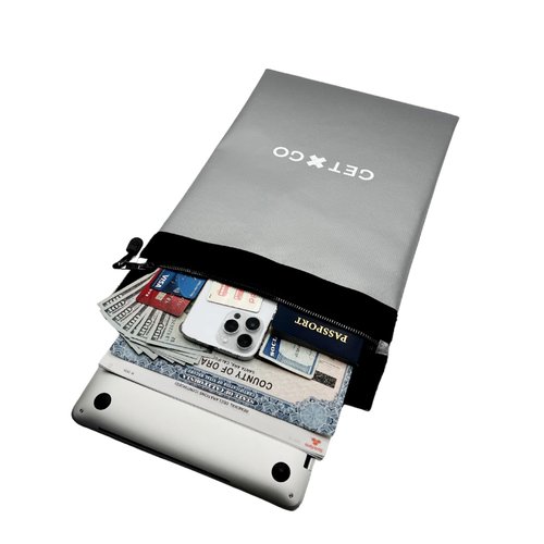 GETXGO: Fireproof Document Bag - Water-Resistant - Thick Tough Fiberglass & Aluminum Walls with Fire Safe Double Pouch Closure - Protect Important Documents, Cash, & Passports. 15"x11"