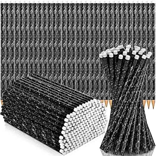 Chinco 200 Pieces Music Note Pencil Music Pencils Round Pencils Wooden Case with Eraser for Students Kids Classroom Favors Supplies