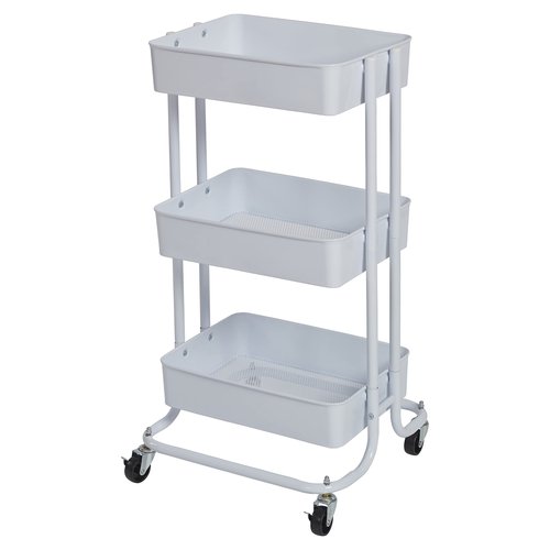 ECR4Kids 3-Tier Metal Rolling Utility Cart, Multipurpose Storage, White