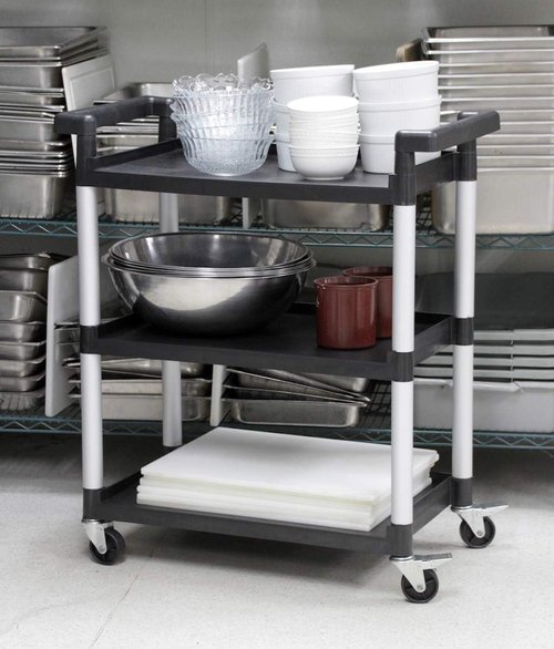 MaxWorks 80774 Utility Plastic Cart - 3 Shelves with Wheels, 225 Lbs Capacity, Black