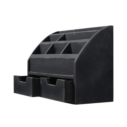 Sintosin Farmhouse Gray Black Countertop Mail Organizer with Drawers, Wall Mount Rustic Mail Sorter, Holder for Desk Table Office Storage