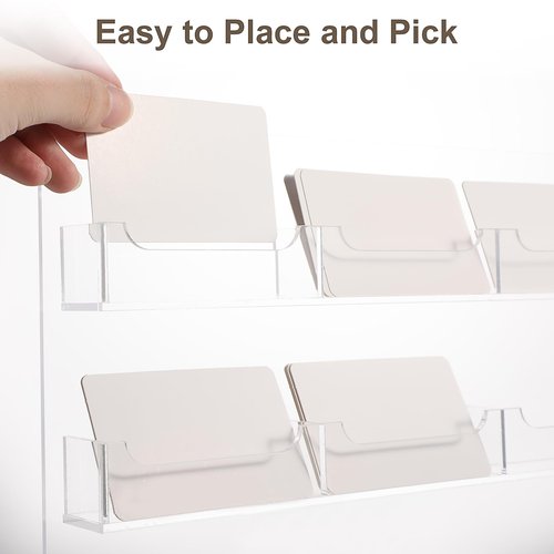 MAQUITA Business Card Holder Wall Mount Clear Sticker Display Marketing Holder Acrylic Business Card Stand Multi Pocket Rack Organizer Space Saver for Home Office