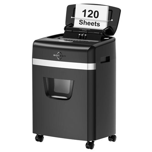 BONSEN Shredder for Office, 120-Sheet Auto Feed Paper Shredder, Micro Cut Paper Shredders for Home Office Use, 30 Minutes/High Security Level P-4/6 Gallon Bin (S3110)