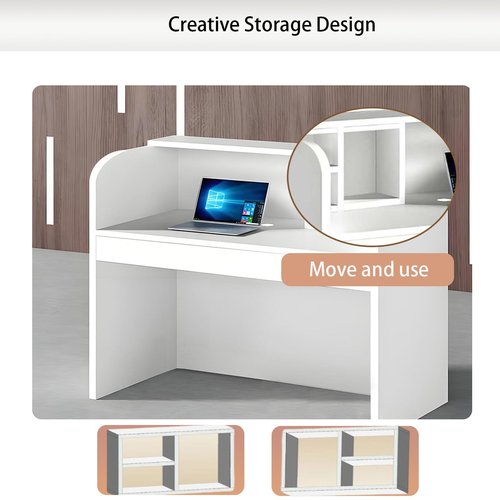 ZTYGXMB Small Reception Desk with Shelves, Modern Front Desk Checkout Counter Arc Corners Widen Desktop Cashier's Desk for Salon Reception Room Office Clinic Lobby Retail Black 39.4''*19.7''*43.3''
