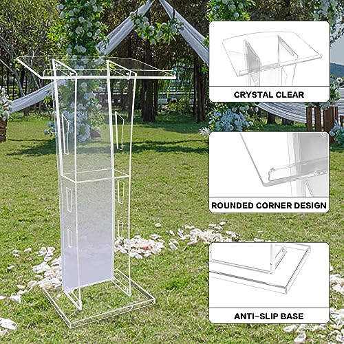 GOJLEX StyleD 43" Acrylic Podium with LED Lights – Clear Church/Conference Lectern, 15 Colors, Remote