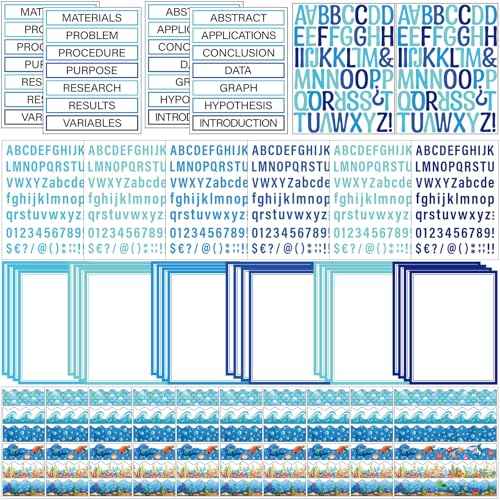 96 Pcs Science Fair Board Supplies Includes Self Adhesive Science Fair Project Titles Subtitles Presentation Bulletin Border Letter Stickers First Day of School Back Classroom(Ocean Style)