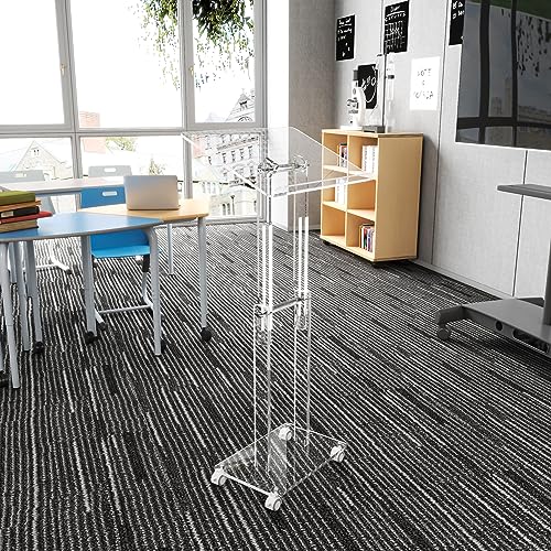 Acrylic Podium Stand with Lockable Wheels – Height & Angle Adjustable Lectern for Class, Church, Events
