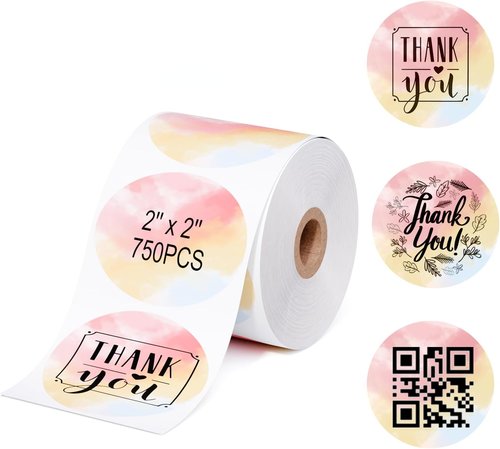 Phomemo 2" Circle Thermal Sticker Labels - Self-Adhesive Round Labels for Name & Barcode | 750 Labels/Roll
