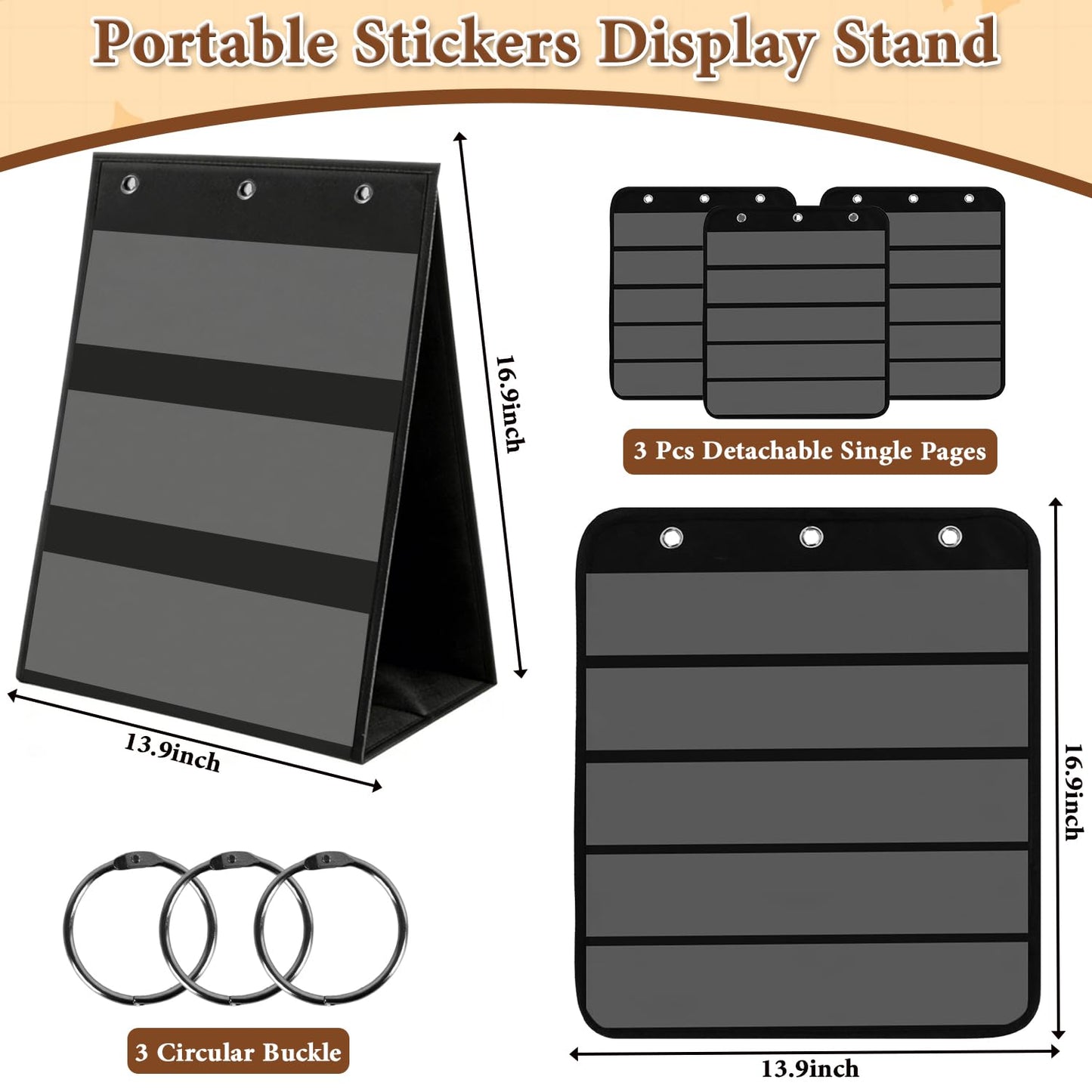 Tabletop Pocket Chart 14x17 Inch - 3 Page Flip Design 8 Sides Portable Sticker Display Stand Oxford Fabric Teaching Organizer for Classroom, Homeschool & Teacher Supplies(Patent Pending)